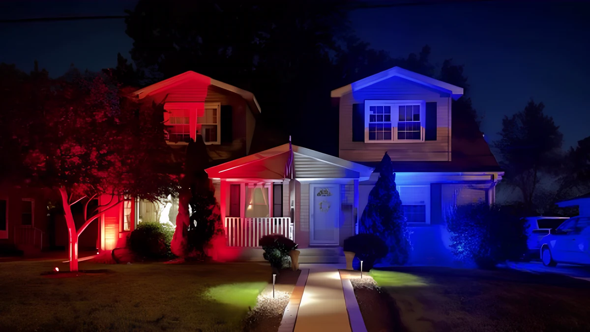 Permanent outdoor lighting on a home in Baltimore, MD by Optic Lighting